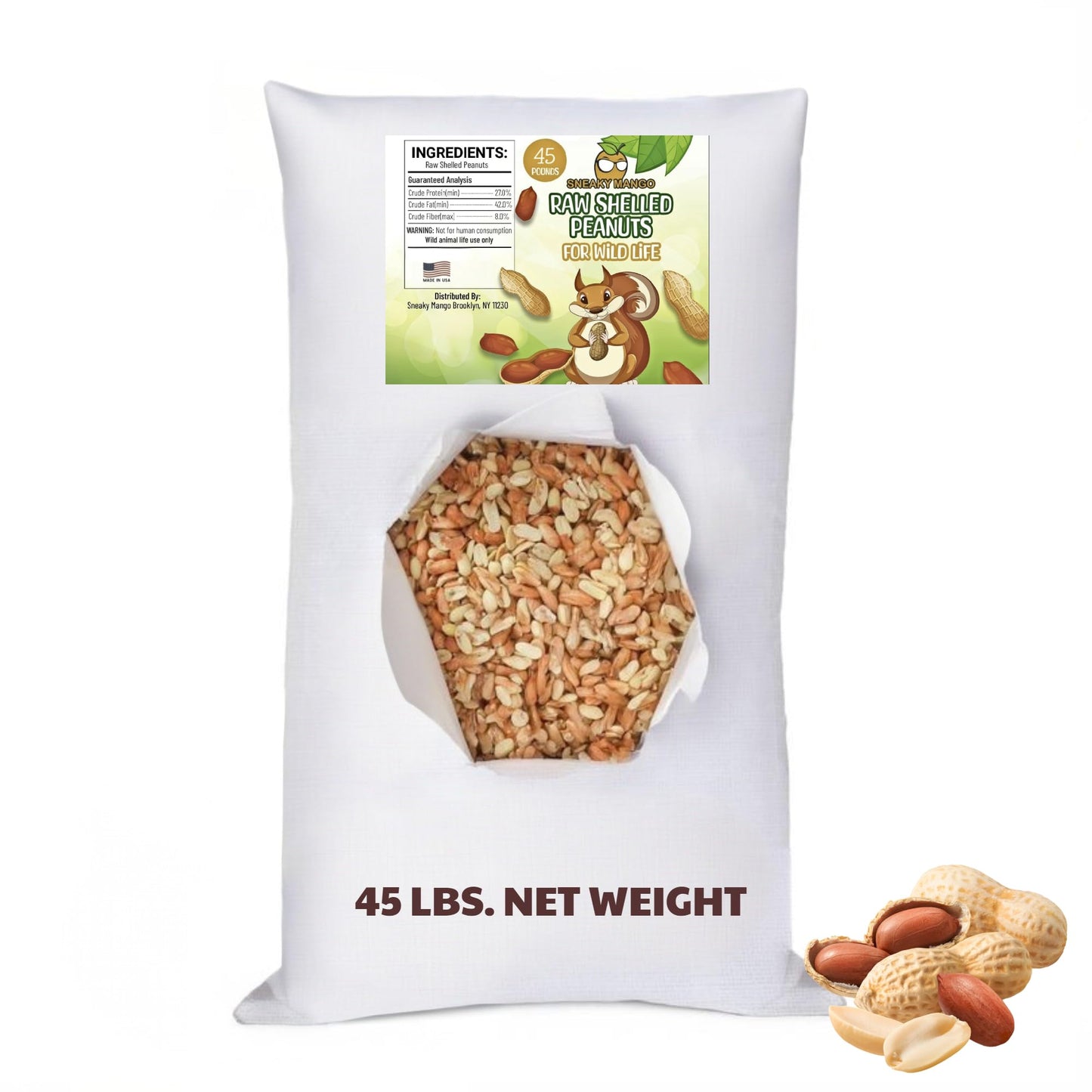 Sneaky Mango enhanced Quality Raw Out of Shell Peanuts for Wildlife - 45 Pounds - Shelled Peanuts- Grown in The USA  for Squirrels  Deer  Birds