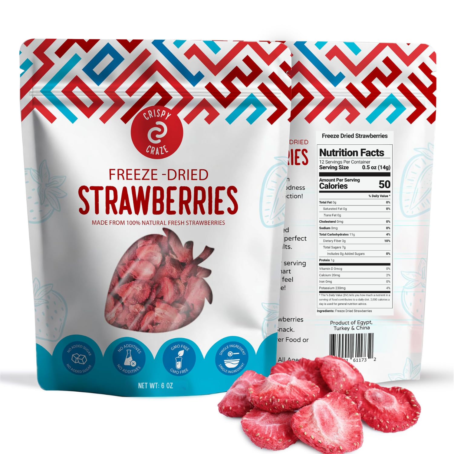 Crispy Craze Freeze Dried Strawberries Bulk, 6 Oz - Sliced Strawberry Fruit Crisps, Non GMO, Healthy Snack with No Added Sugar &