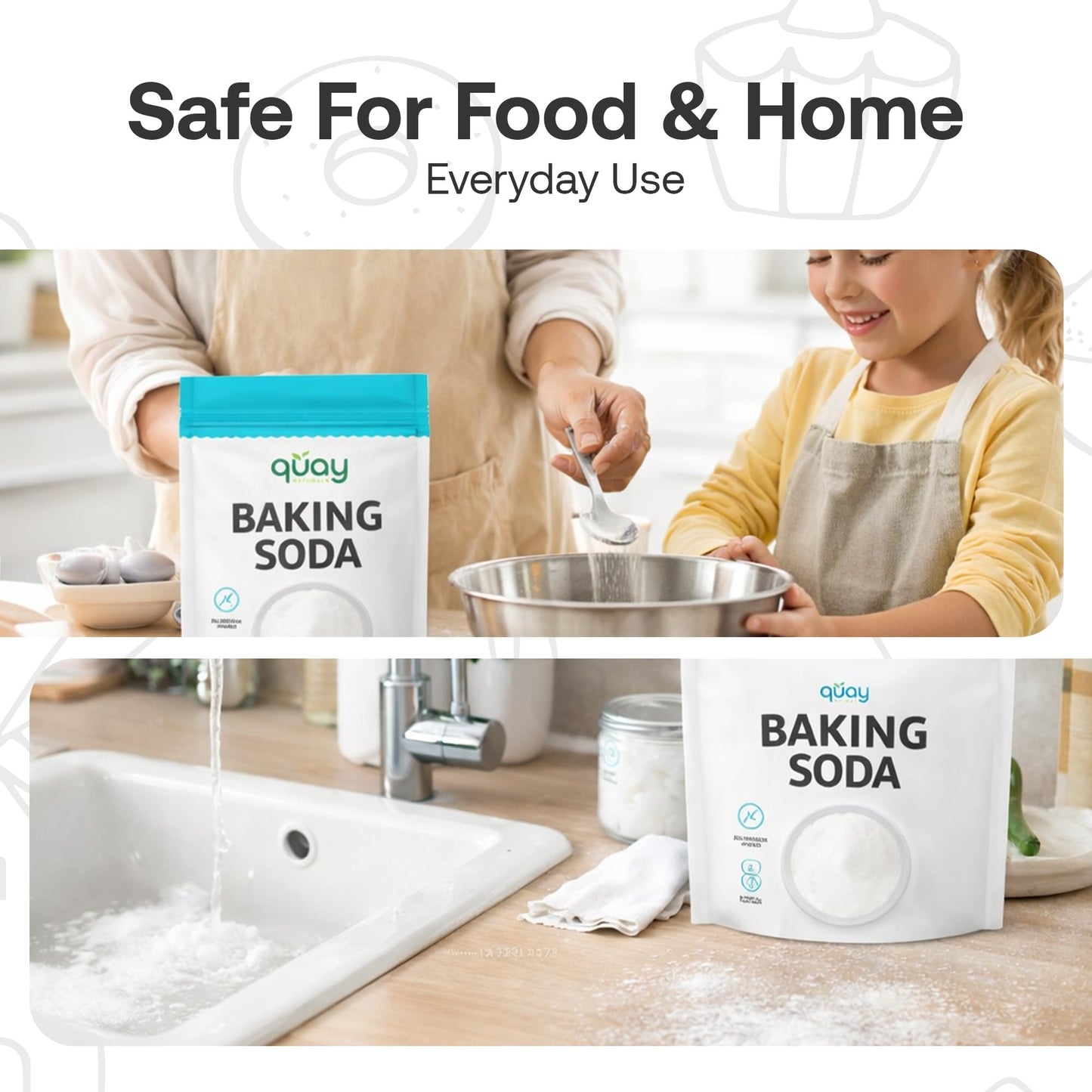 Quay Naturals Pure Baking Soda 1lb - Aluminum-Free, Food-Grade, Multi-Purpose - For Baking, Cleaning & Deodorizing - Vegan, Glut