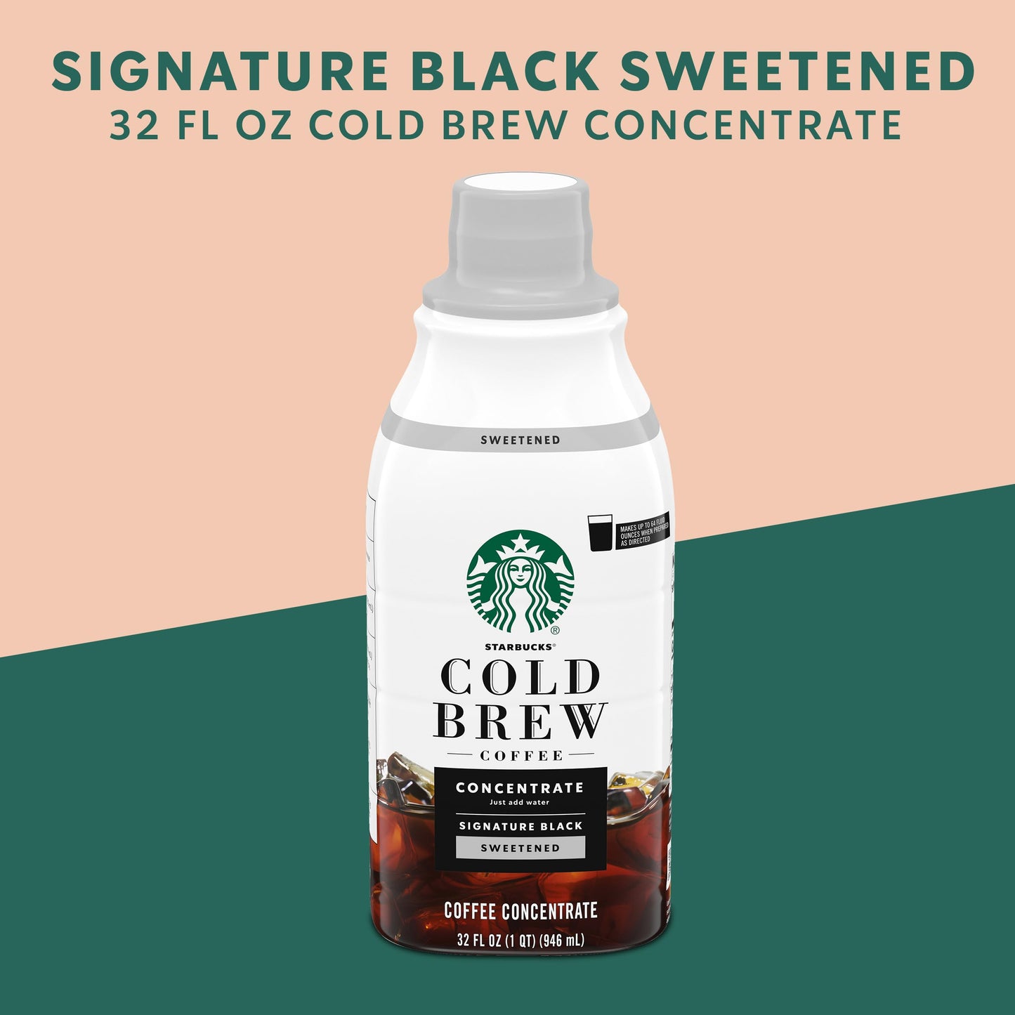 Starbucks Cold Brew Coffee Concentrate, Sweetened Signature Black, 100% Arabica, Multi-Serve Bottle (32 Fl Oz)