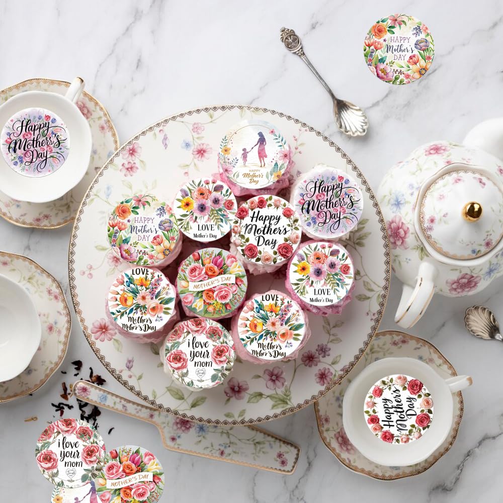 Fyeoxle 36Pcs Edible Floral Happy Mother'S Day Cupcake Toppers Wafer Paper Love Mom Cupcake Picks Edible Flower Mothers Day Cake