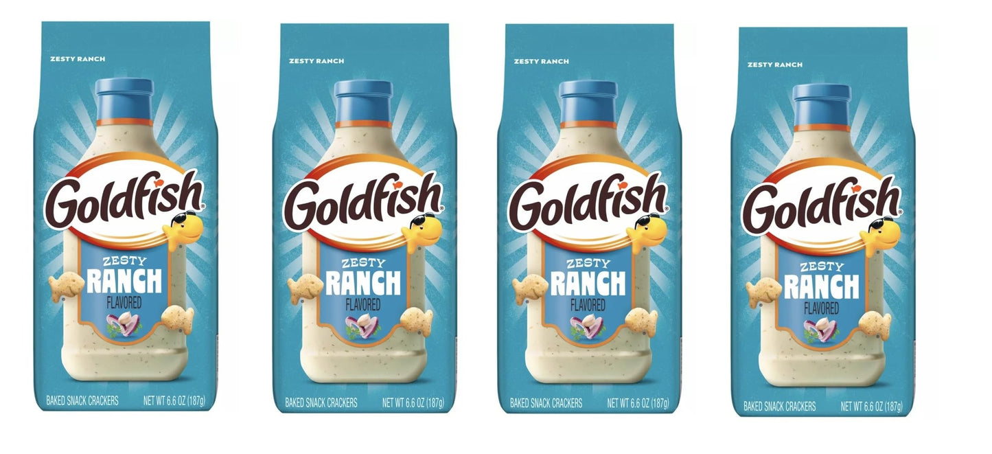 Goldfish Crackers - 4 bags - Free of Dyes (Zesty Ranch 6.6oz)