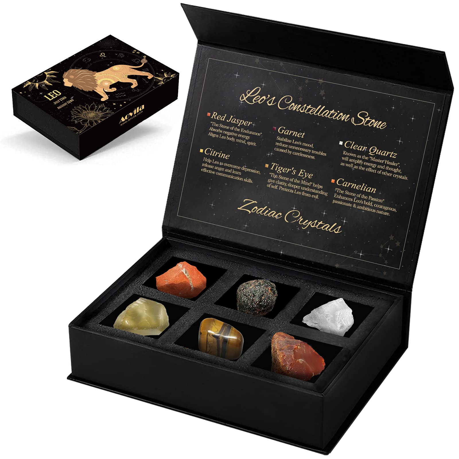 Leo Crystals Gift Set, Zodiac Signs Healing Crystals Birthstones With Horoscope Box Set Leo Astrology Crystals Healing Stones Gi