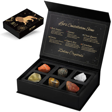 Leo Crystals Gift Set, Zodiac Signs Healing Crystals Birthstones With Horoscope Box Set Leo Astrology Crystals Healing Stones Gi
