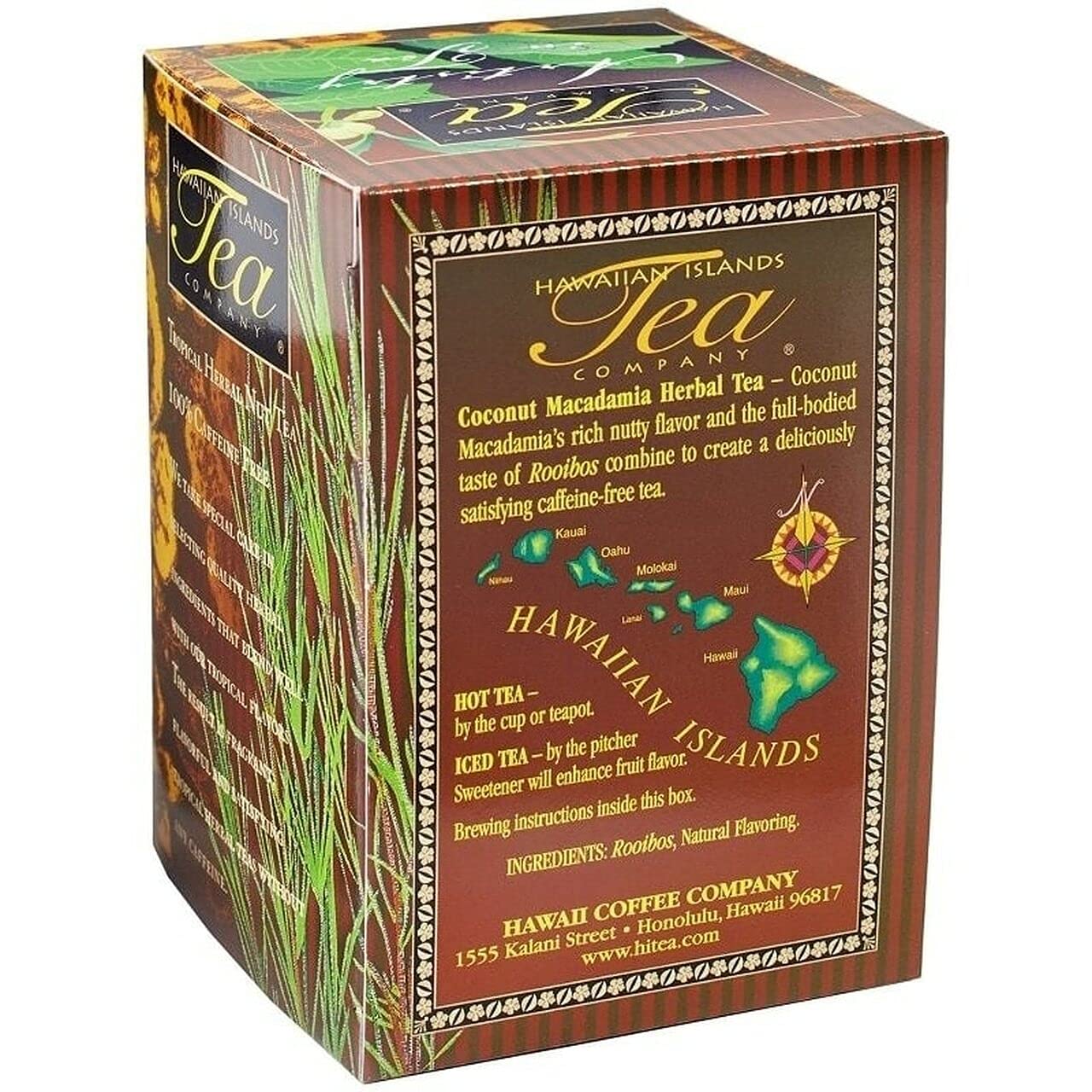 Hawaiian Islands Tea Company Coconut Macadamia Herbal Tea, All Natural - 120 Teabags (6 Boxes)