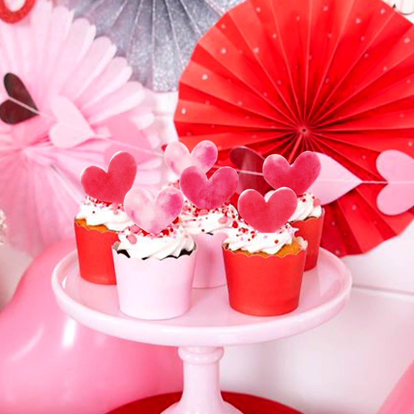 Keaziu 50 Pack Edible Heart Cupcake Toppers Edible Wafar Paper Spring Bridal Engagement Baby Shower Birthday Party Drink Toppers