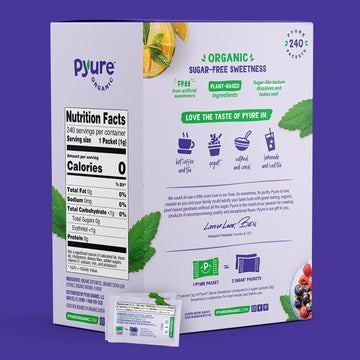 Pyure Organic Stevia Packets | Granulated Sugar Packets - White Sugar Substitute | Zero Carb, Zero Sugar, Zero Calorie Sweetener