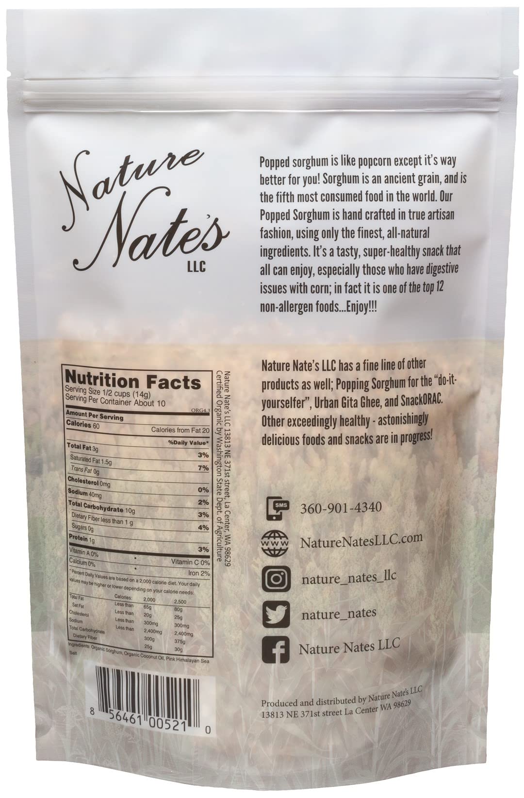 Nature Nates Popped Sorghum, Coconut Oil & Pink Himalayan Sea Salt - Organic, Keto & Gluten Free, Healthy Snacks, Better Than Po