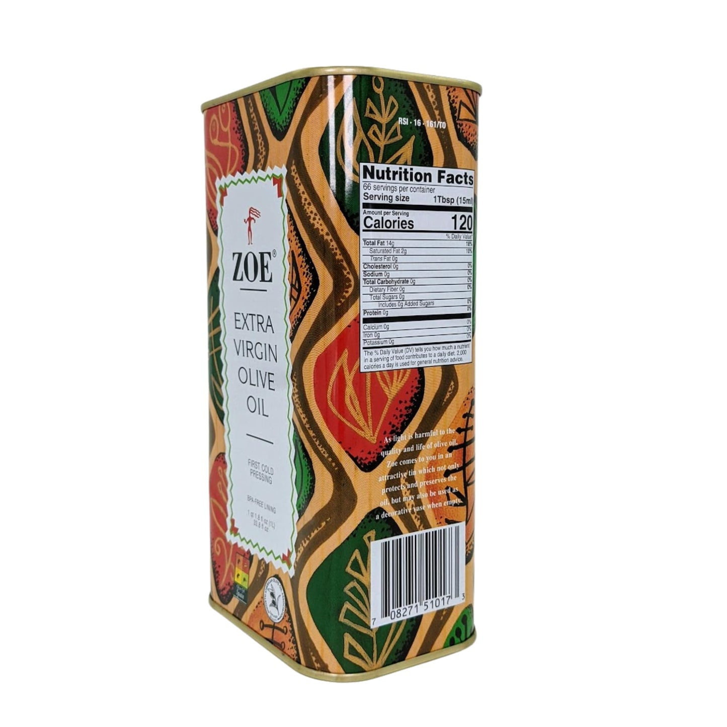 ZOE Extra Virgin Olive Oil, First Cold-Pressed, High Polyphenol, 1L (33.8 fl oz), BPA-Free Tin