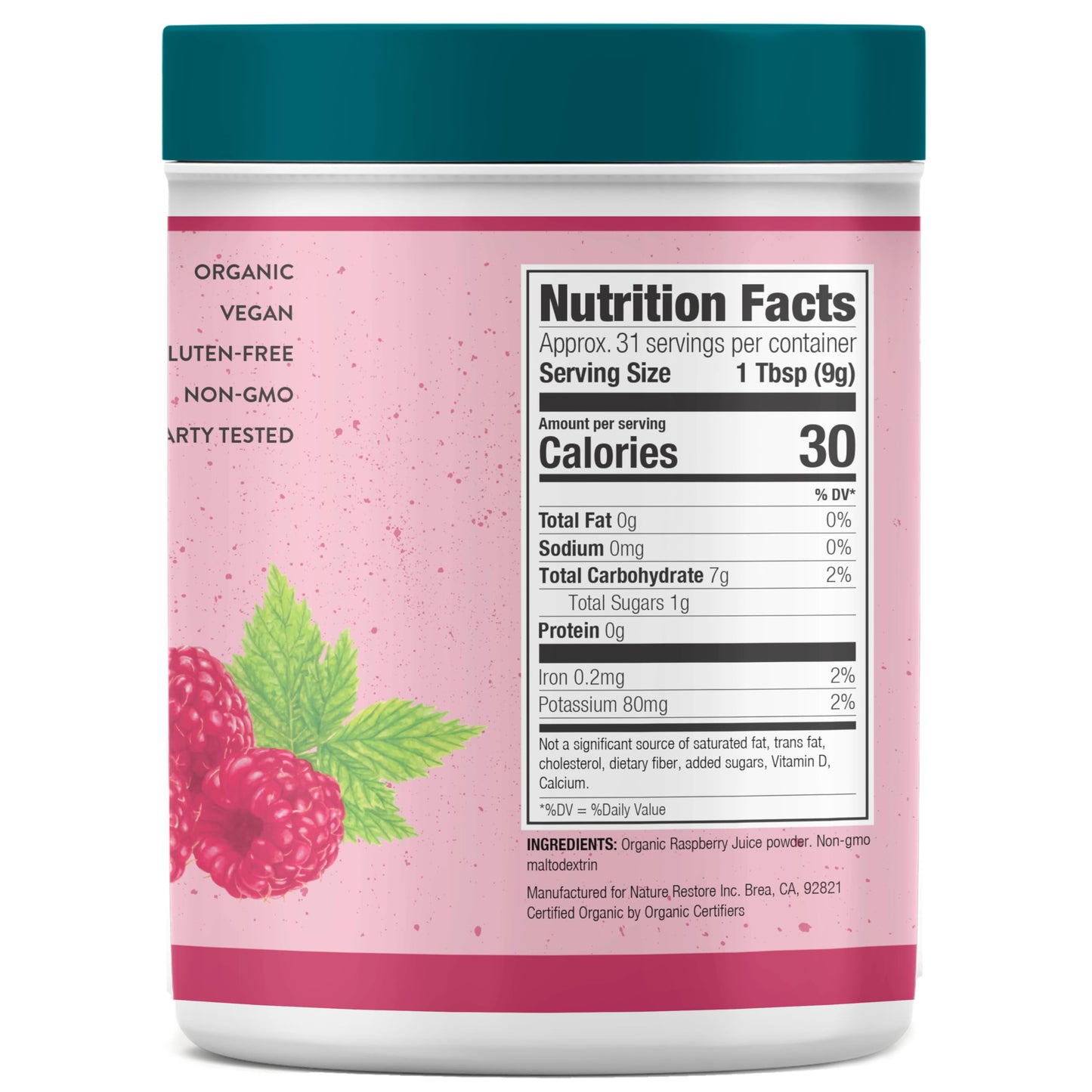 USDA Certified Organic Red Raspberry Juice Powder, 10 Ounces, Non GMO, Gluten Free, Vegan