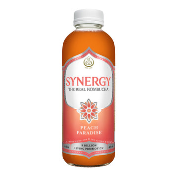 SYNERGY The Real Kombucha - Peach Paradise - 16 fl oz Bottle - Raw Probiotic Drink for Gut Health and Immune Support