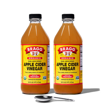 Bragg Organic Apple Cider Vinegar, Raw & Unfiltered, 16 Fl Oz, Pack of 2, Yellow