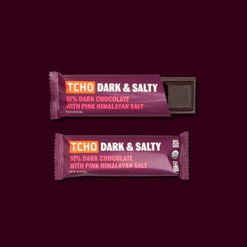 Tcho Dark & Salty Chocolate Bars - Organic 81% Dark Chocolate With Pink Himalayan Salt - Individually Wrapped 100% Plant-Based P