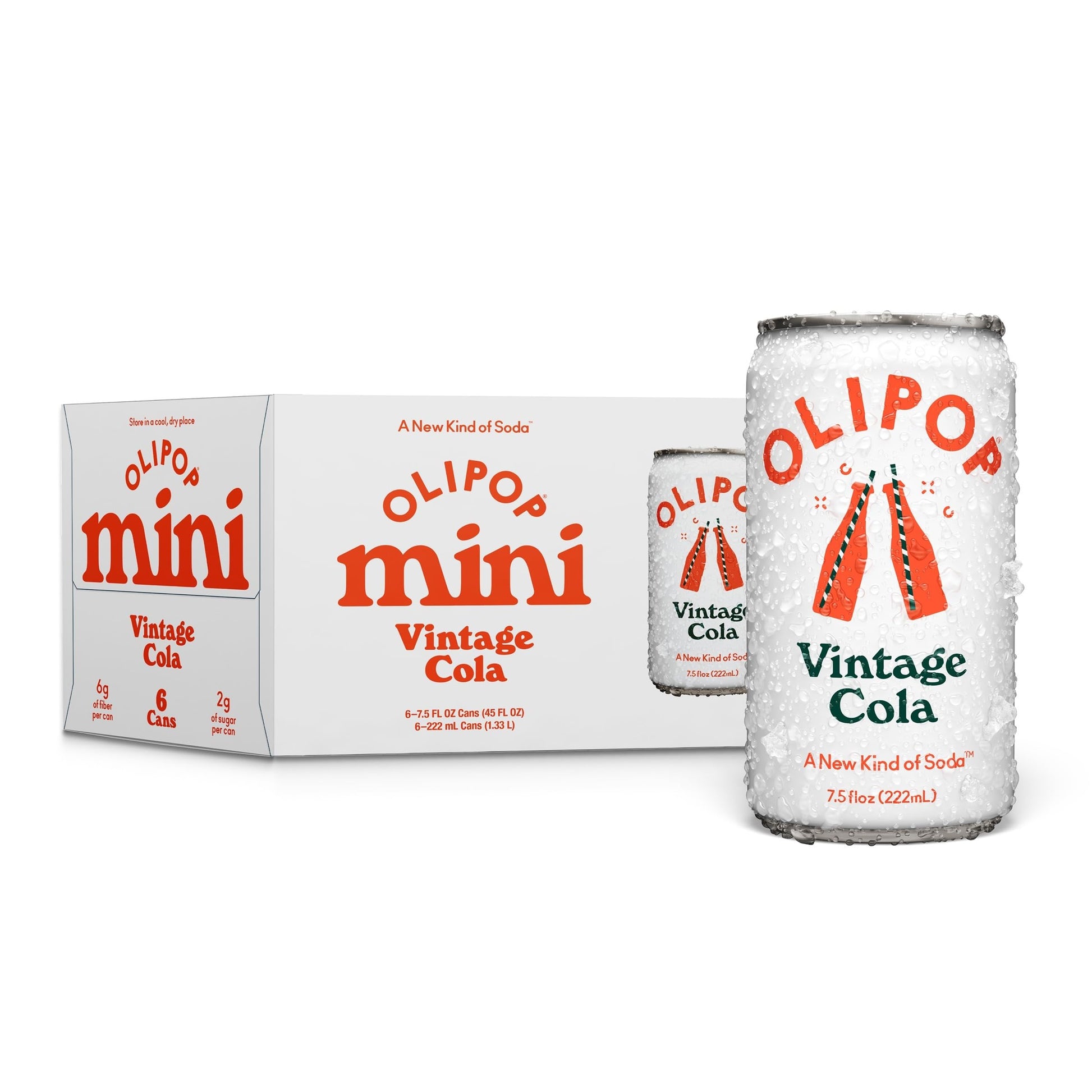 OLIPOP Minis Prebiotic Soda Pop  Vintage Cola  Pantry Pack Packed with Prebiotics  Fiber  and Botanicals  Gluten Free  Vegan  GMO Free  7.5oz (6-Cans)