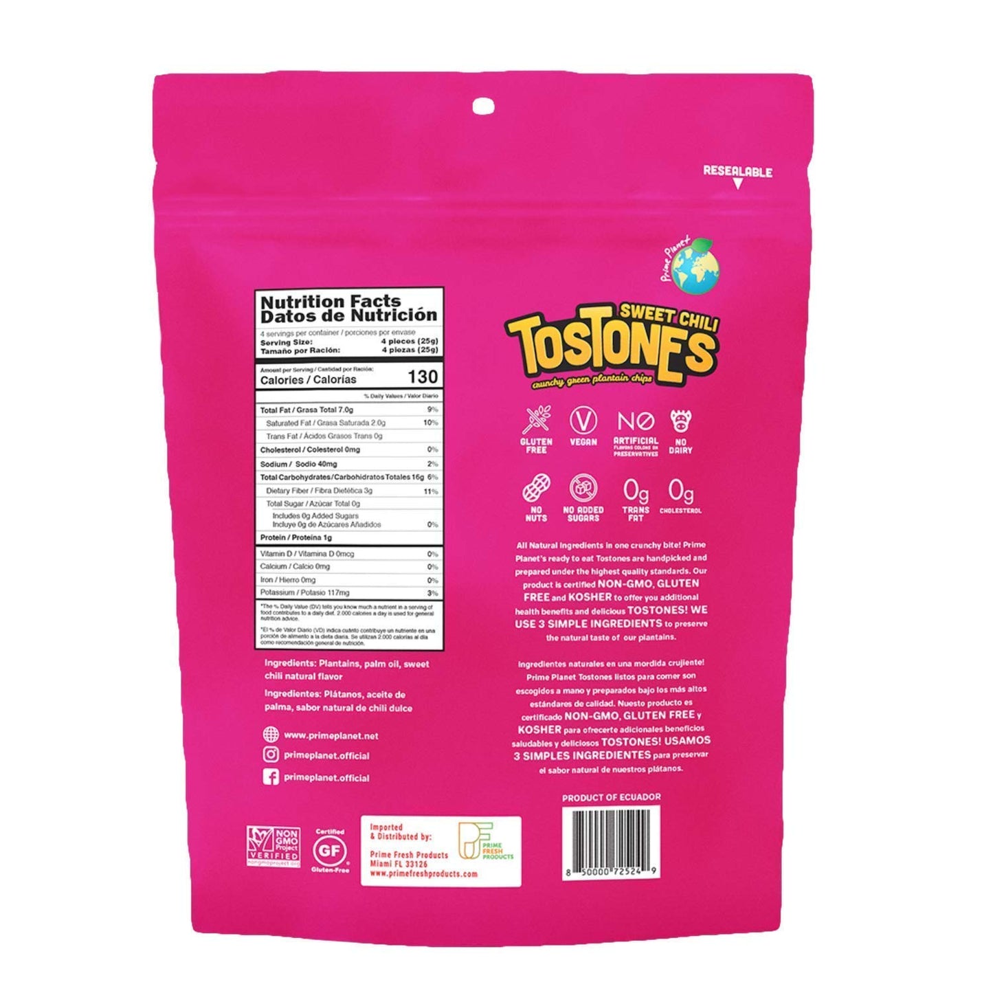 Prime  t Tostones Green Plantains Chips, Sweet Chili Flavor, 8 Pack, 3.53 Oz Total