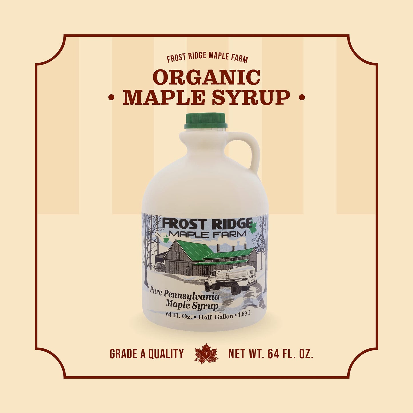 Frost Ridge Maple Farm, Organic Maple Syrup, Grade A, Half Gallon (64 Fl Oz), Medium Amber Rich
