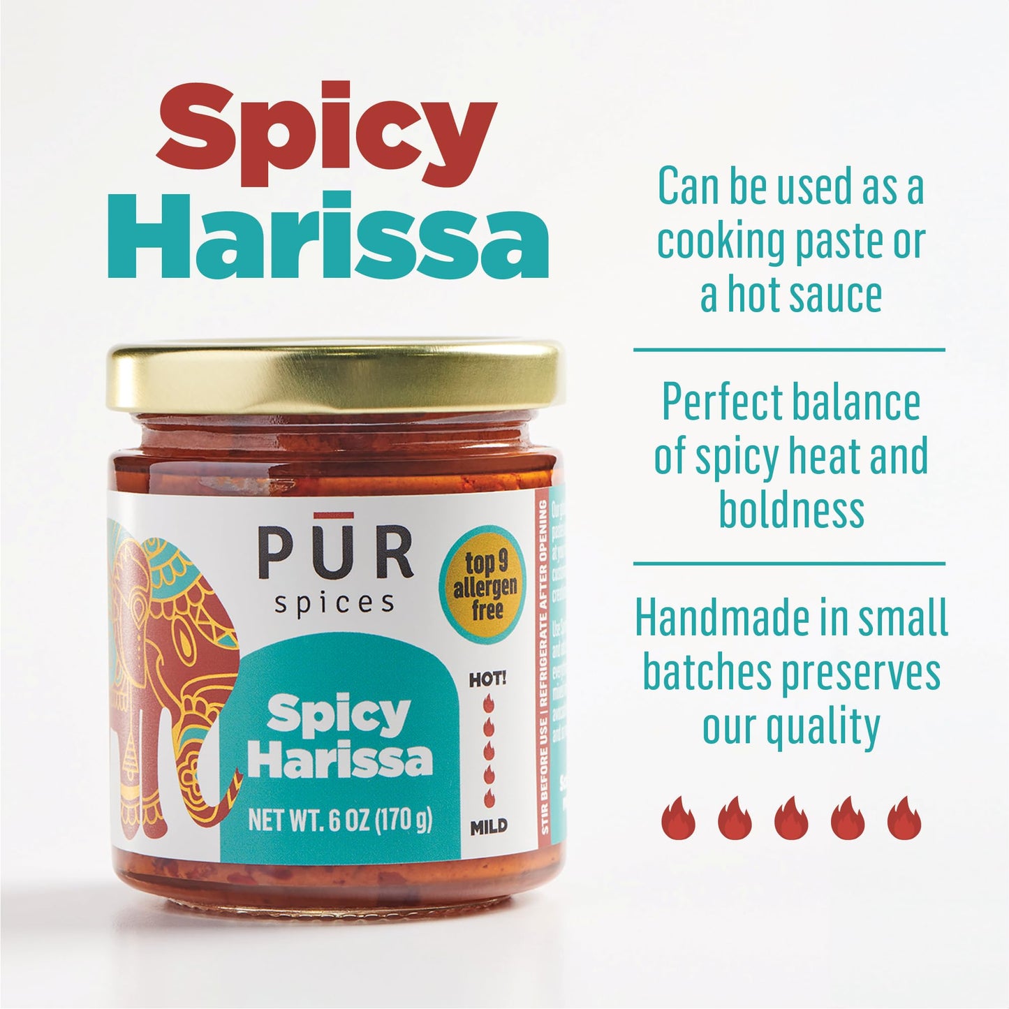 Pur Spices Spicy Harissa Paste I Hot Sauce For Cooking And Dipping I Spicy Chili Pepper And Garlic Paste | Middle Eastern Inspir