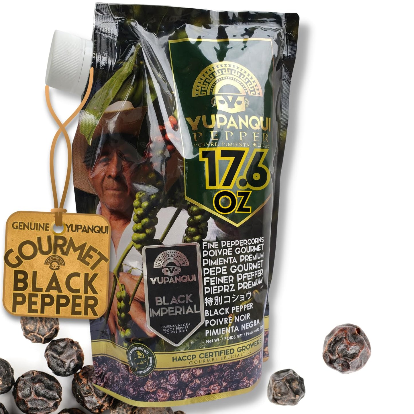 Yupanqui Organic Black Peppercorns for Grinder Refill, 17.6oz Gourmet Whole Peppercorns