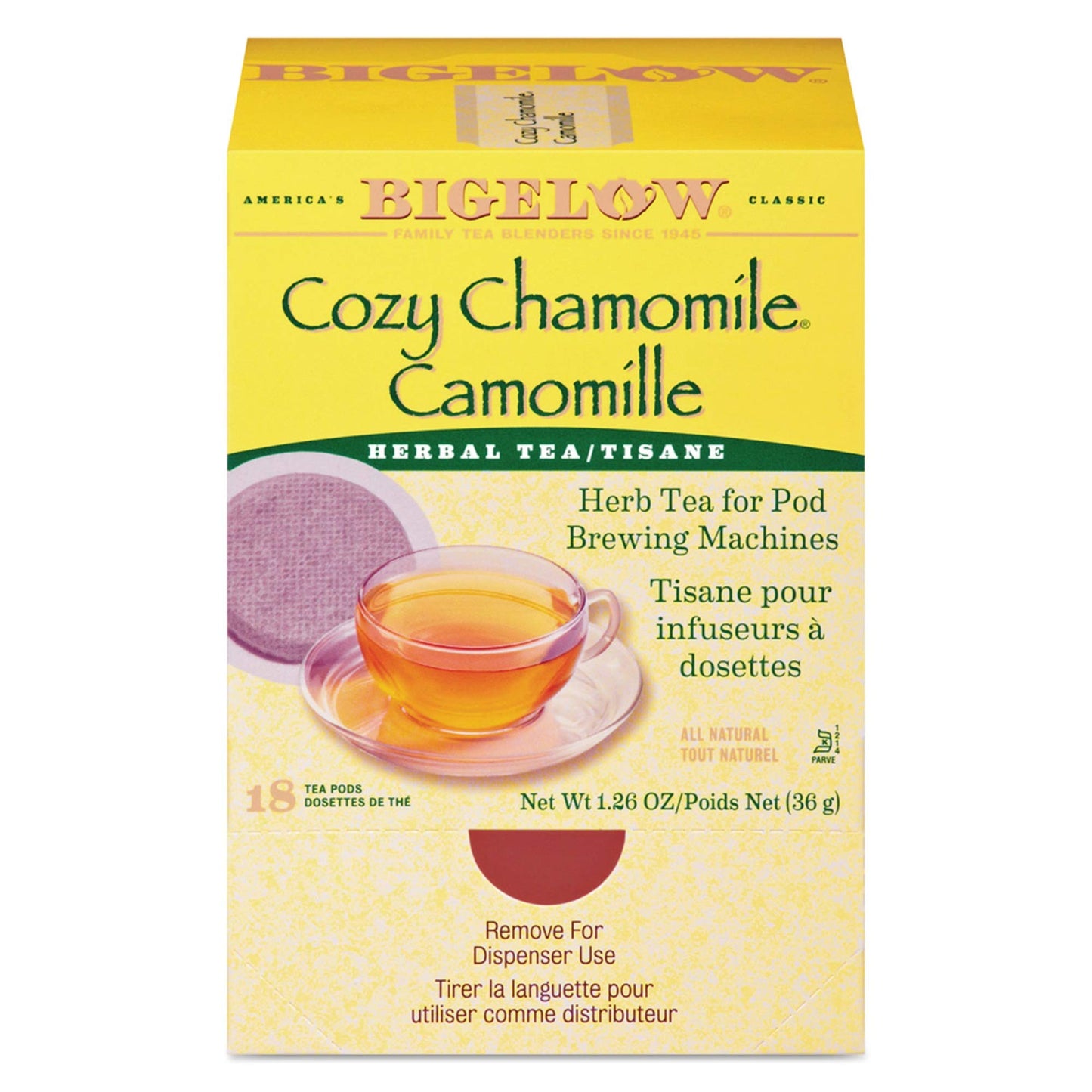 Bigelow Tea Cozy Chamomile Herbal Tea Pods, 18 Count, Paper, Black, Model RCB10906