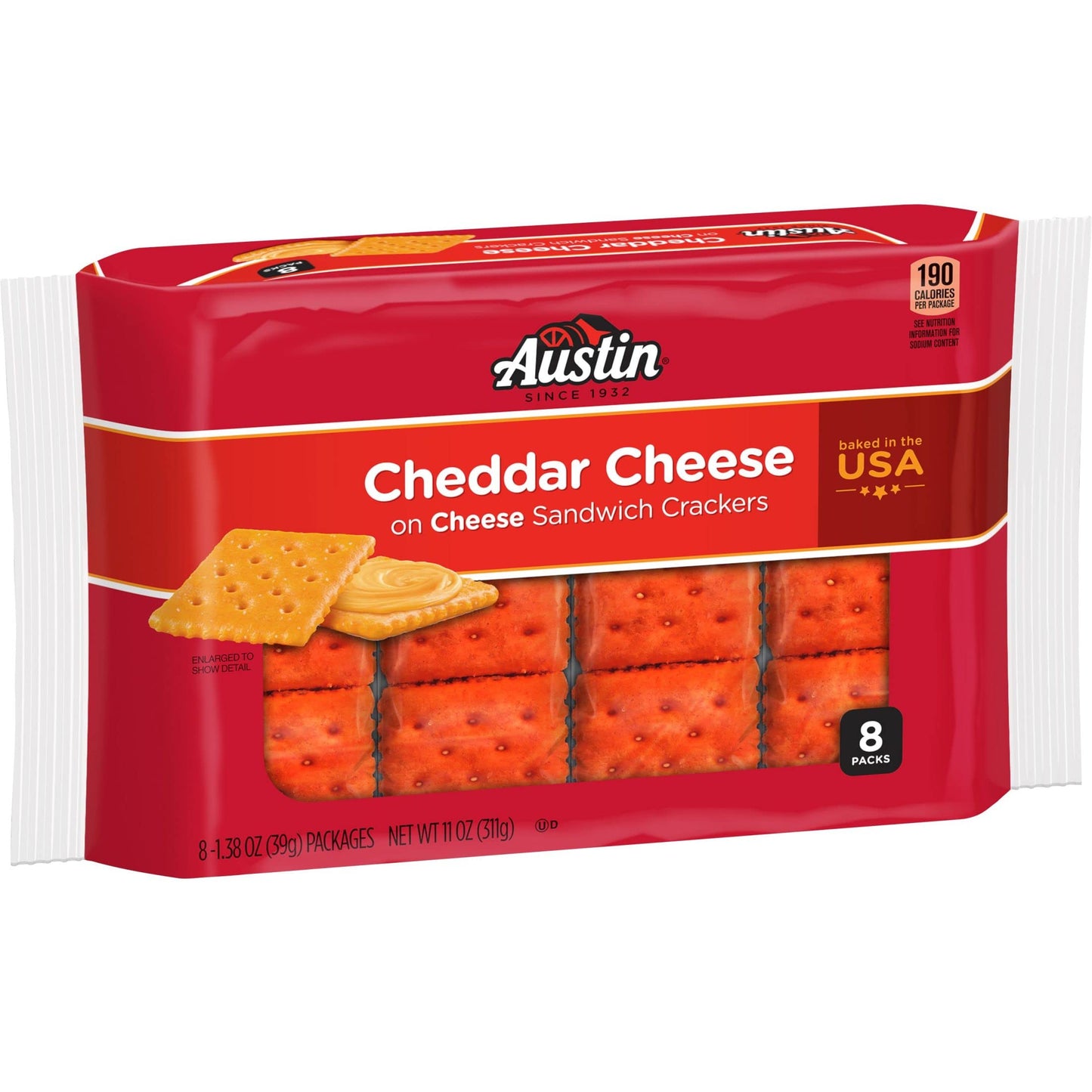 Austin Cheddar Cheese Flavored Sandwich Crackers, Lunch Snacks (12 Trays, 96 Packs)