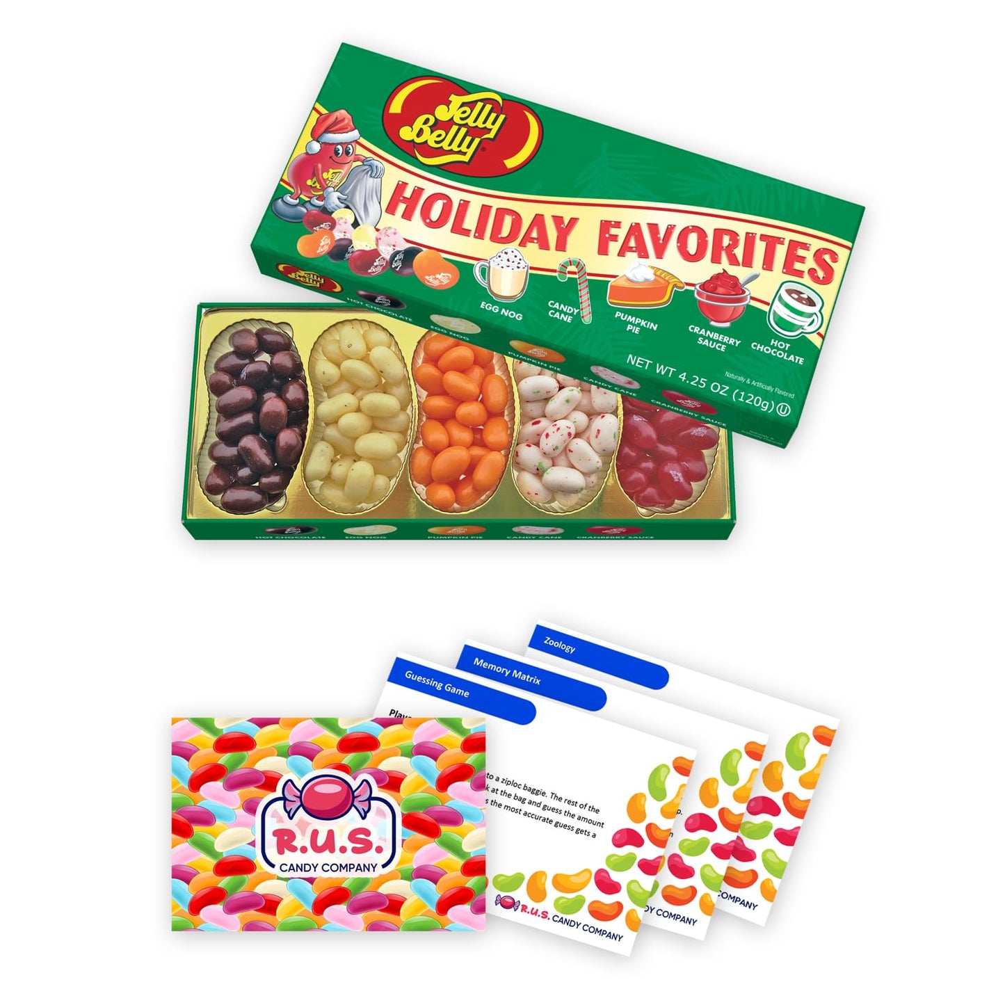 Jelly Belly Christmas Holiday Favorite Flavored Candy Jelly Beans Gift Box,4.25 Oz., Halloween And Holiday Candy, A Fun Stocking