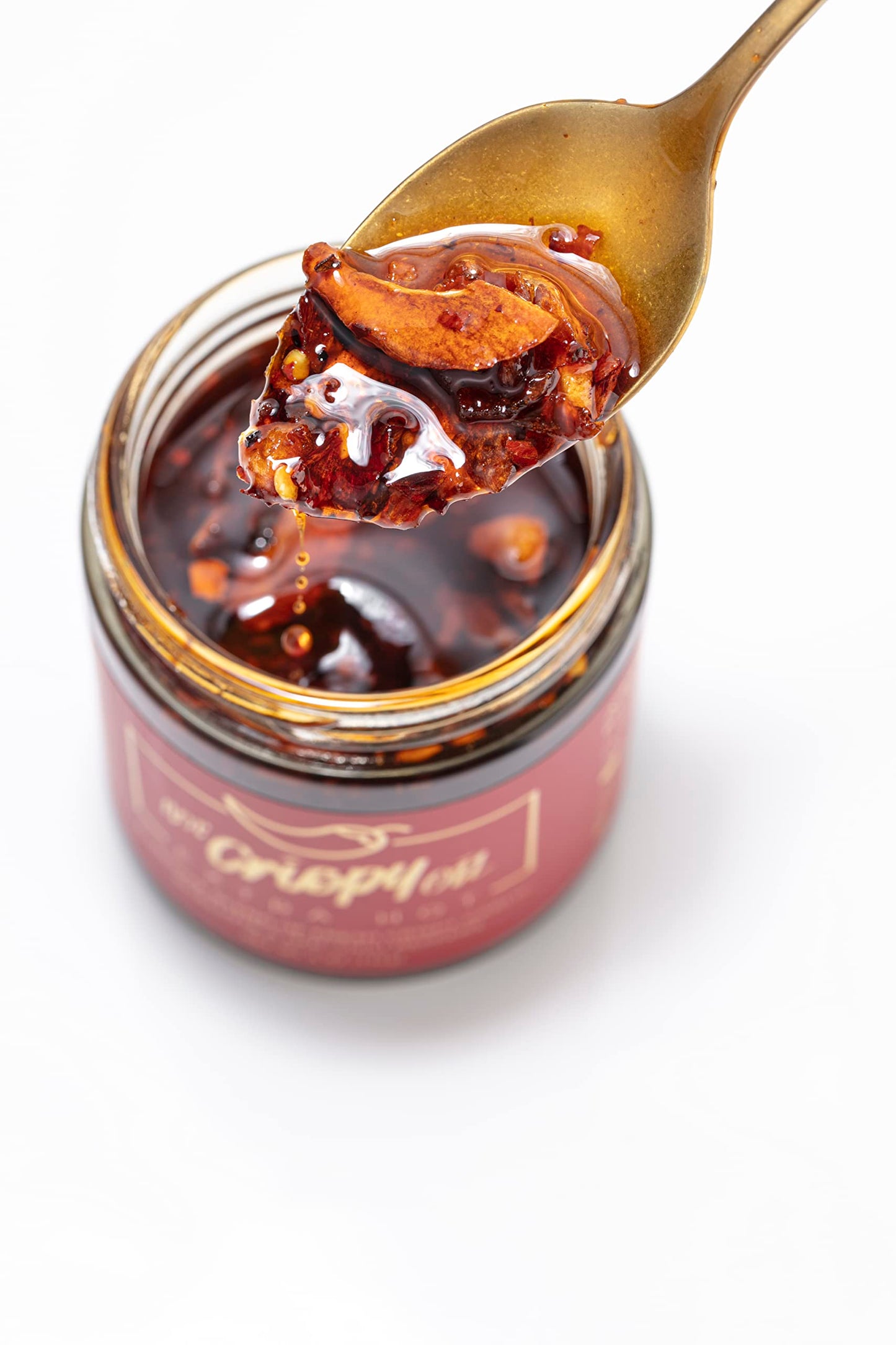Hot Crispy Oil Chili Crisp - Fried Garlic, Shallots & Chili Peppers, 6 Ounce, Red/Black/Gold