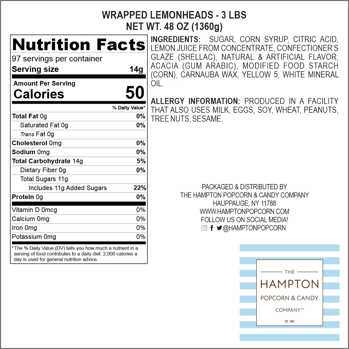 Lemonheads Candy, 3Lb Bulk Bag (Approximately 235 Pieces), Sour Hard Candy, Yellow Candy, Indvidually Wrapped Lemonhead Bulk Can