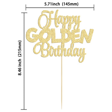Gyufise 1Pc Happy Golden Birthday Cake Topper 1/10/15/18/21/25/30/40/100Th Birthday Cake Topper 50/60/70/80/90Th Decorations Gol