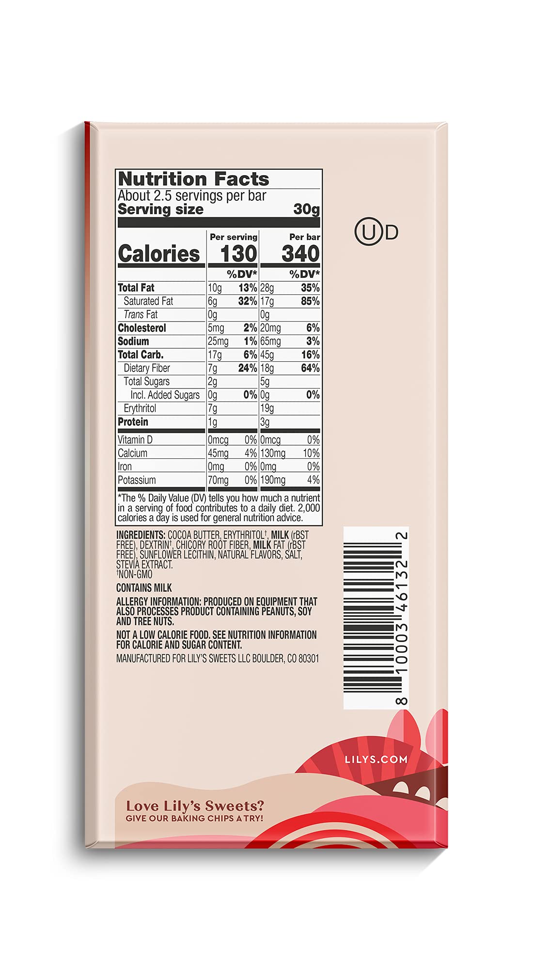 Lily's Peppermint White Chocolate Style Bar, Low-Carb & Keto-Friendly, 2.8 oz (Pack of 4), Gluten-Free, No Added Sugar