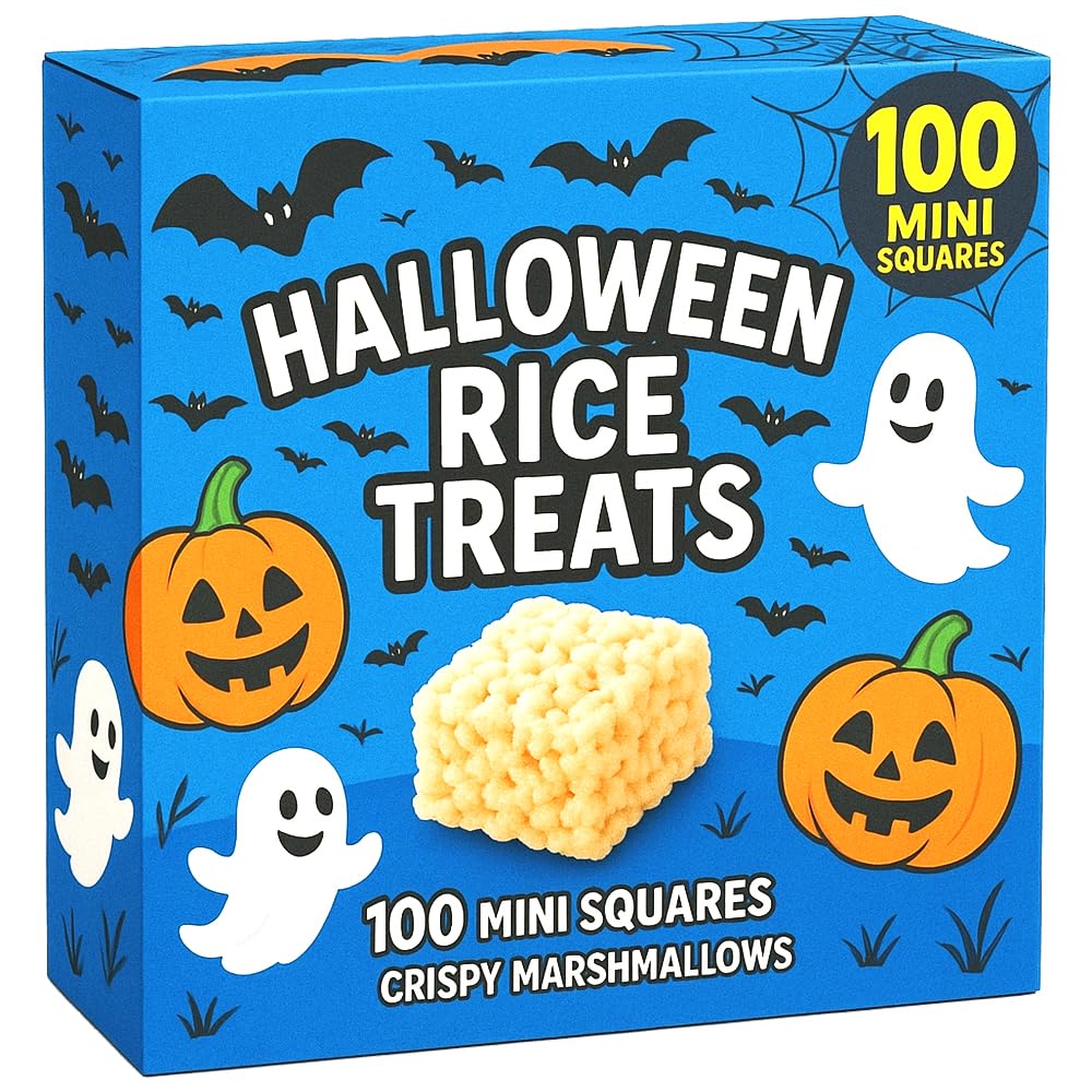 Rice Crispies Marshmallow Treats Mini Squares Halloween 100 Pack - Individually Wrapped Trick Treat Kids Snack Gift