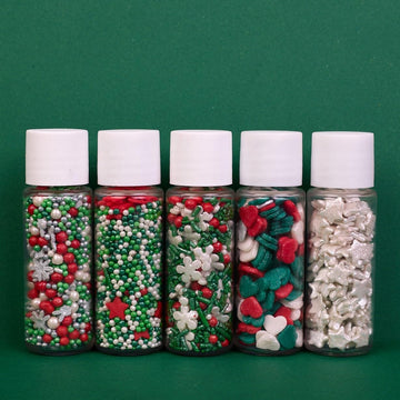 Confect Christmas Sprinkles | Sprinkles for Baking & Cake Decorative | Assorted pack of 5 Silver, Red, Green & White I Heart, st