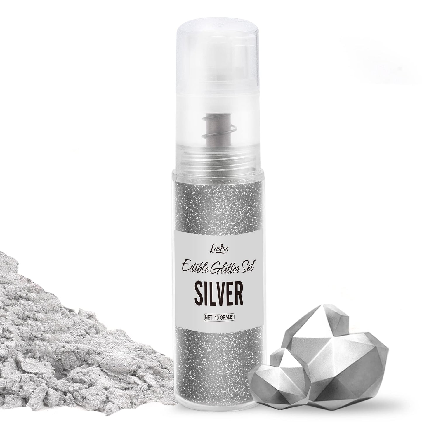 Limino Edible Glitter Spray - 10g Metallic Food Grade Coloring for Drinks & Baking - Silver Shimmer Dust