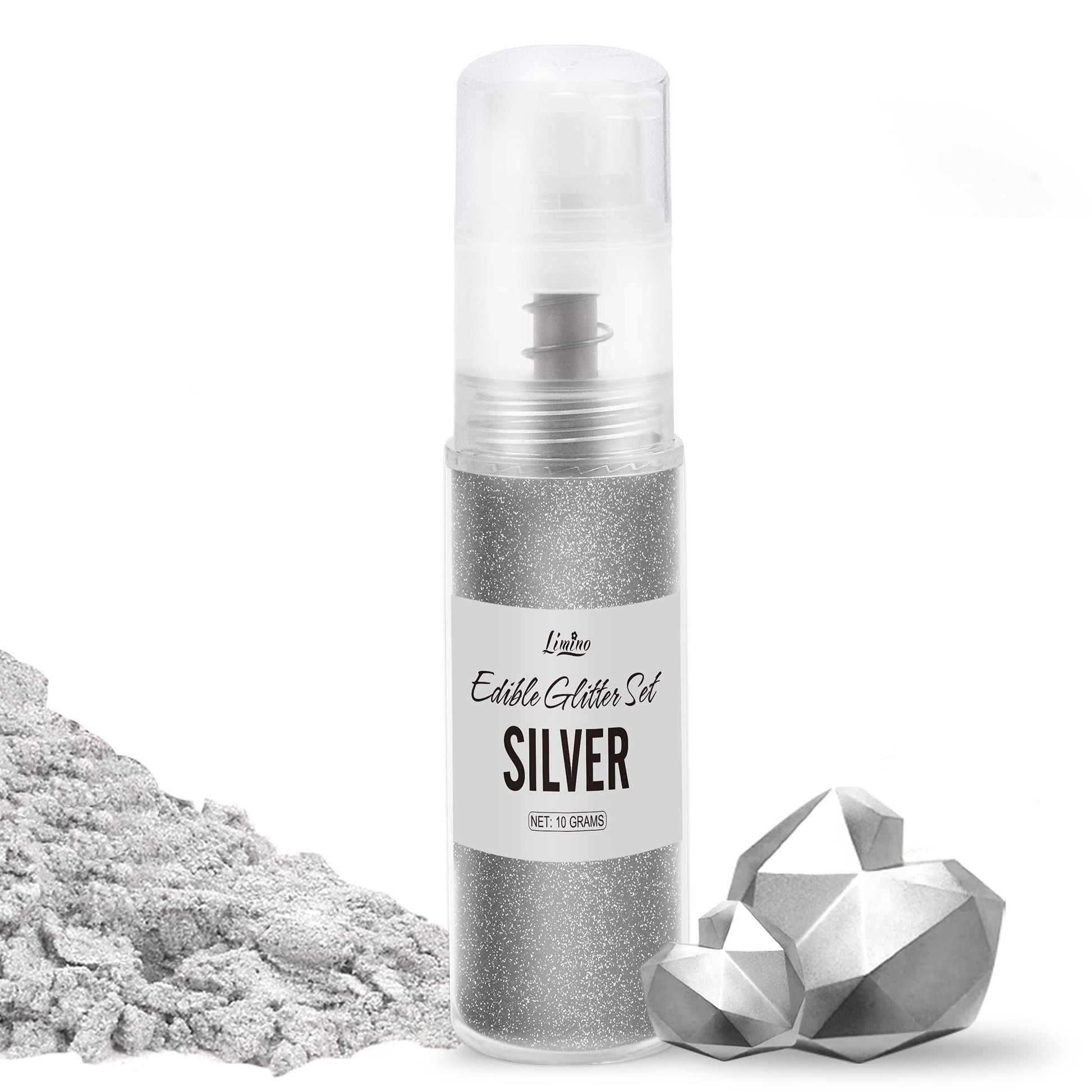 Limino Edible Glitter Spray - 10g Metallic Food Grade Coloring for Drinks & Baking - Silver Shimmer Dust