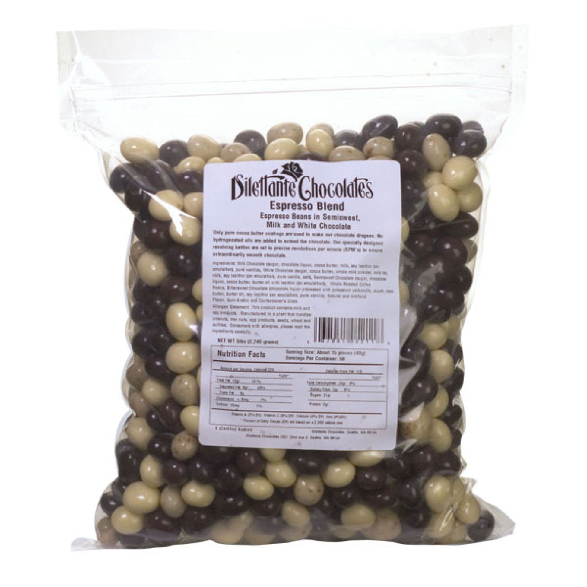 Dilettante Espresso Blend Espresso Beans In Semisweet, Milk And White Chocolate, 5 Pound