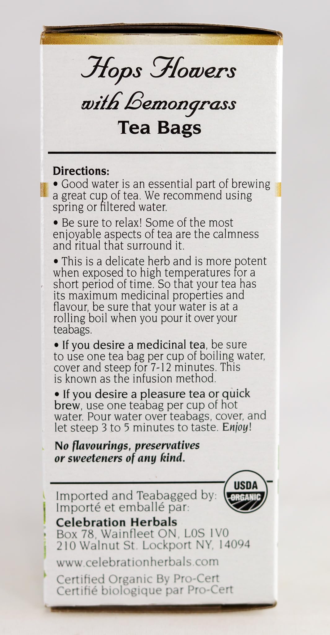Celebration Herbals Organic Hops Flowers Tea, Caffeine Free, 24 Herbal Tea Bags, Model T151