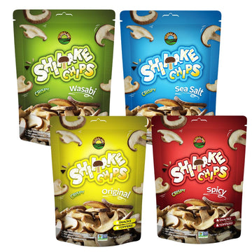 Terraland Shiitake Mushroom Snack Variety Bundle - Original, Wasabi, Spicy, & Sea Salt - Non-GMO, Vegan - Pack of 4