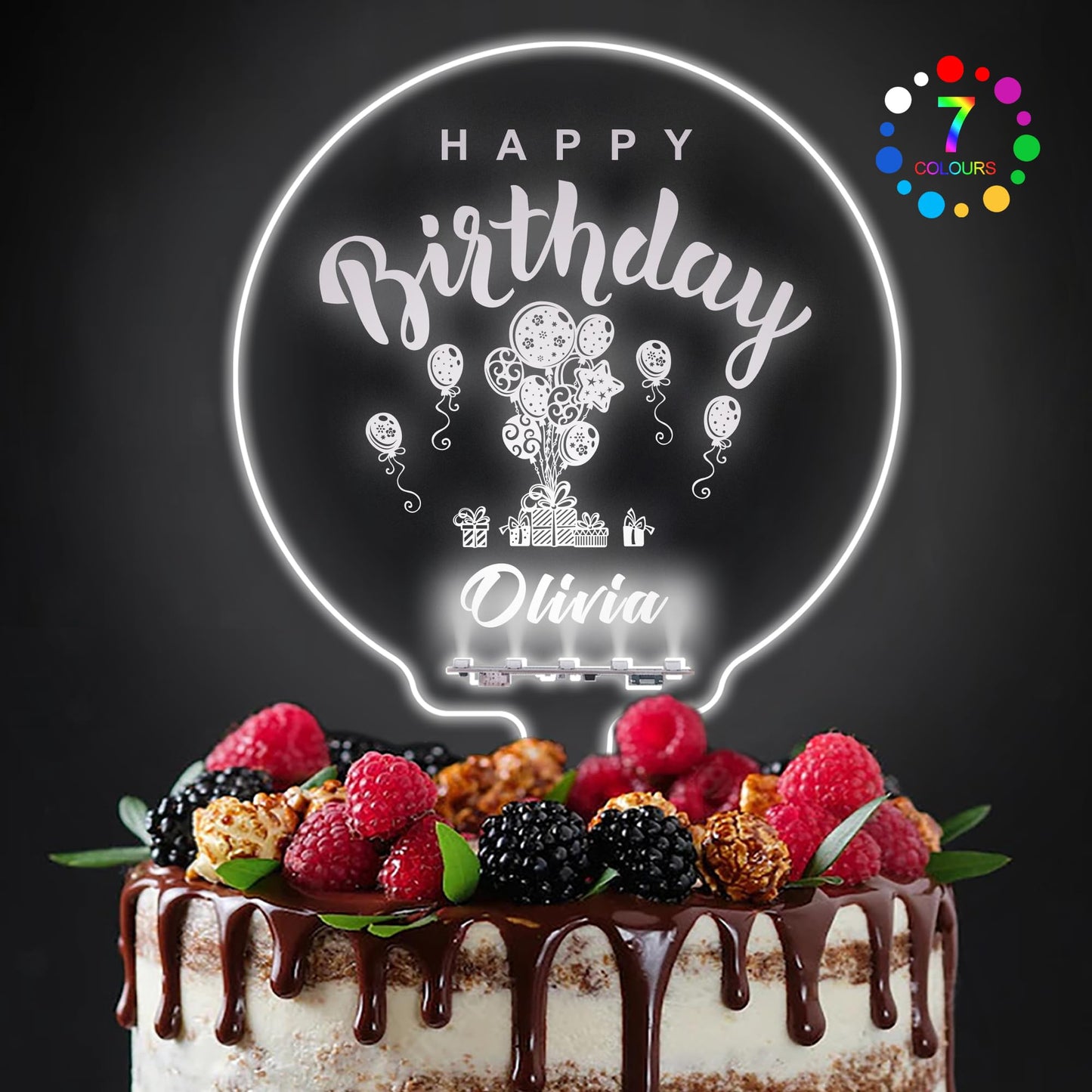 EDSG Personalized Acrylic Birthday Cake Topper with LED Light, Design 4, for 1st to 60th Birthday Celebrations