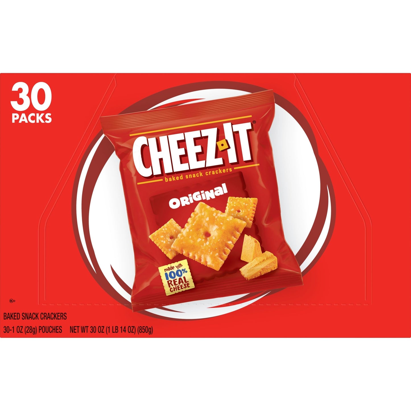 Cheez-It Cheese Crackers, Baked Snack Crackers, Lunch Snacks, Original, 30oz Box (30 Packs)