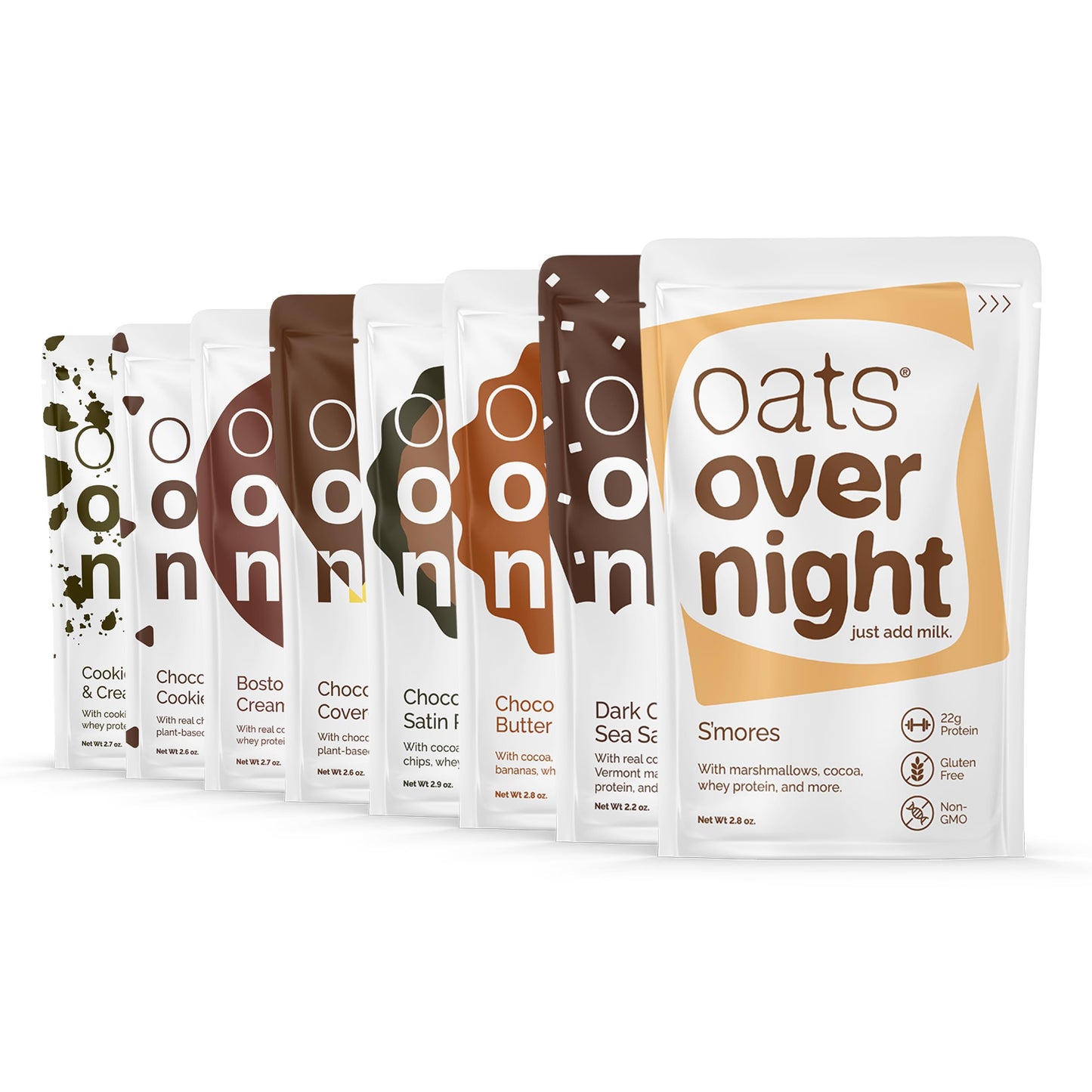 Oats Overnight Chocolate Variety Pack - High Protein Oatmeal - Gluten Free - 8 Pack (2.6 Ounce Each)