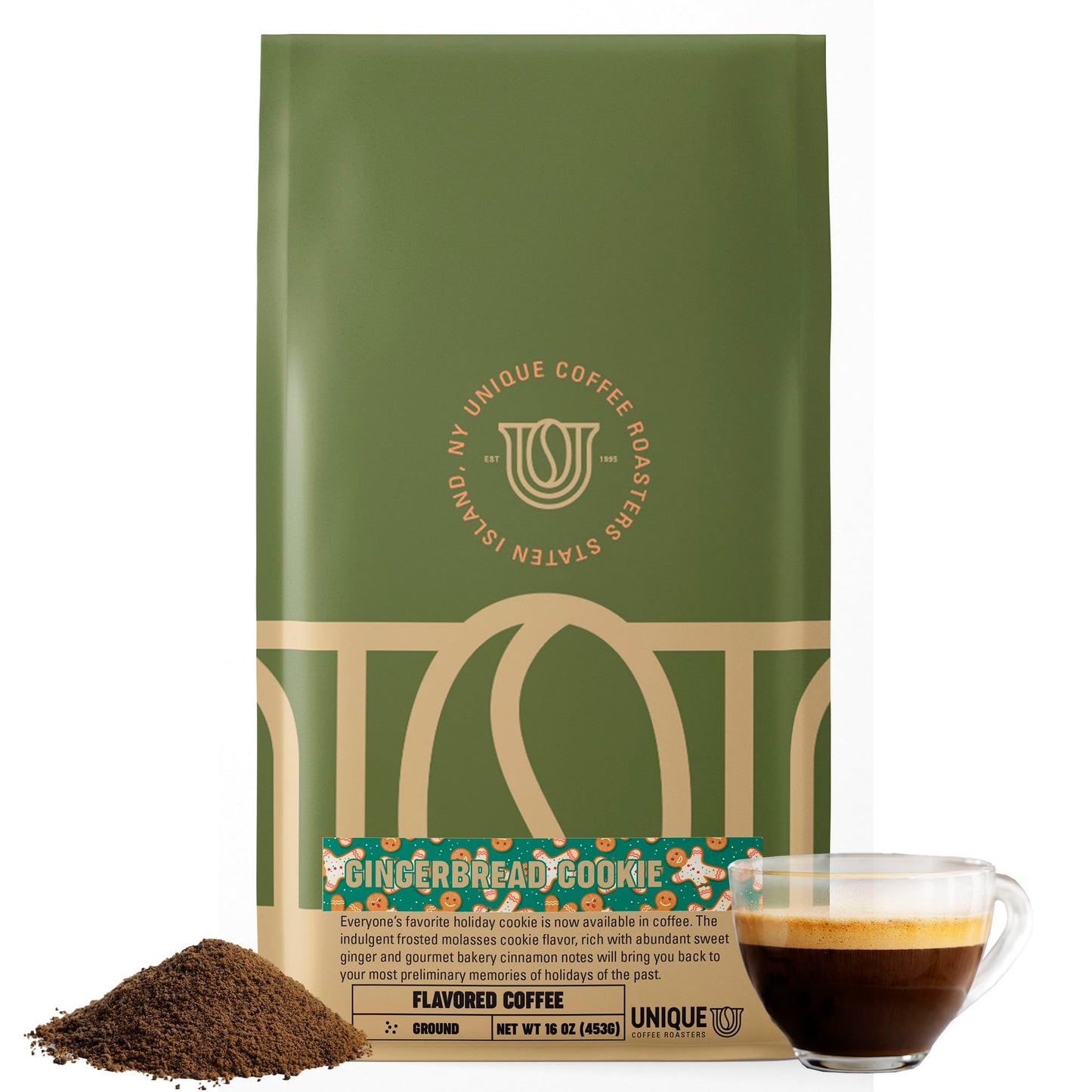 Holiday Flavor Blendgerbread Cookie Flavored Ground Coffee  1 Lb (16 Oz) Bag  Medium Roast  100% Arabica Top-Grade Quality Flavor