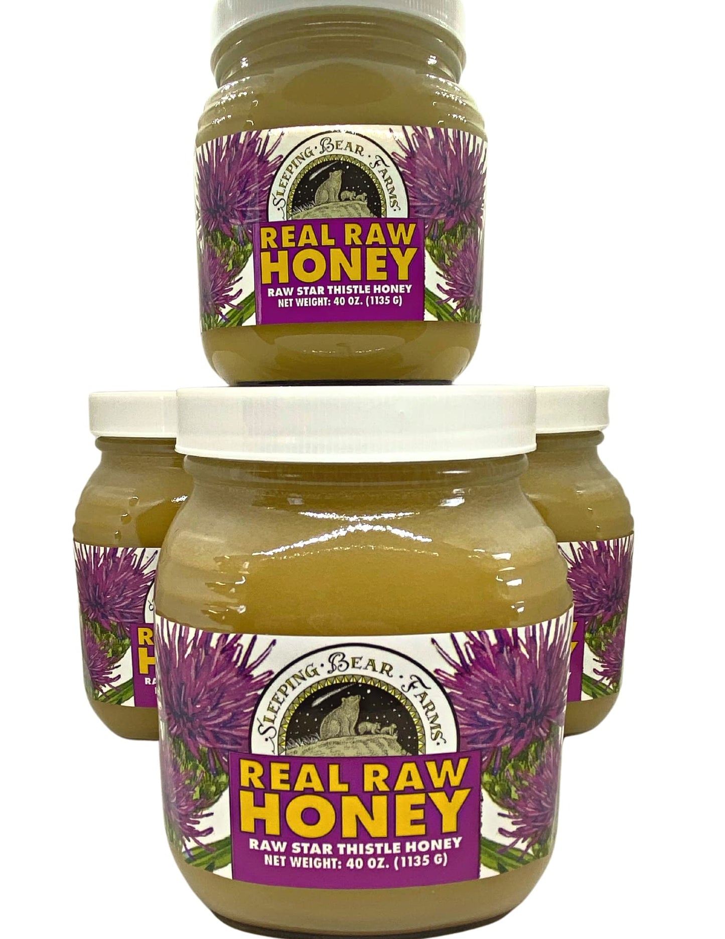 Sleeping Bear Farms 2.5 pound (40oz) REAL Raw Honey Harvested by our Beekeepers, From Our Hives Packed in Glass