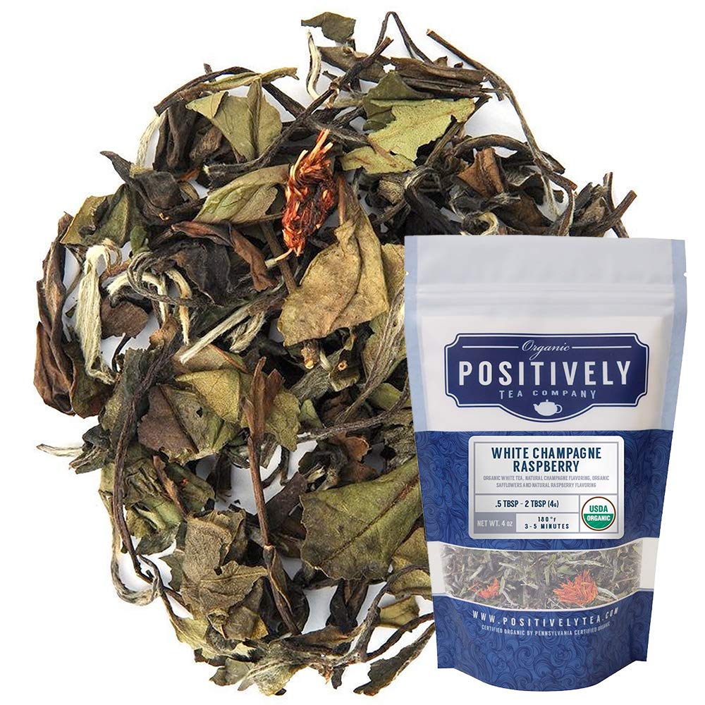 Organic Positively Tea Company White Champagne Raspberry Loose Leaf Tea, 4 Ounce