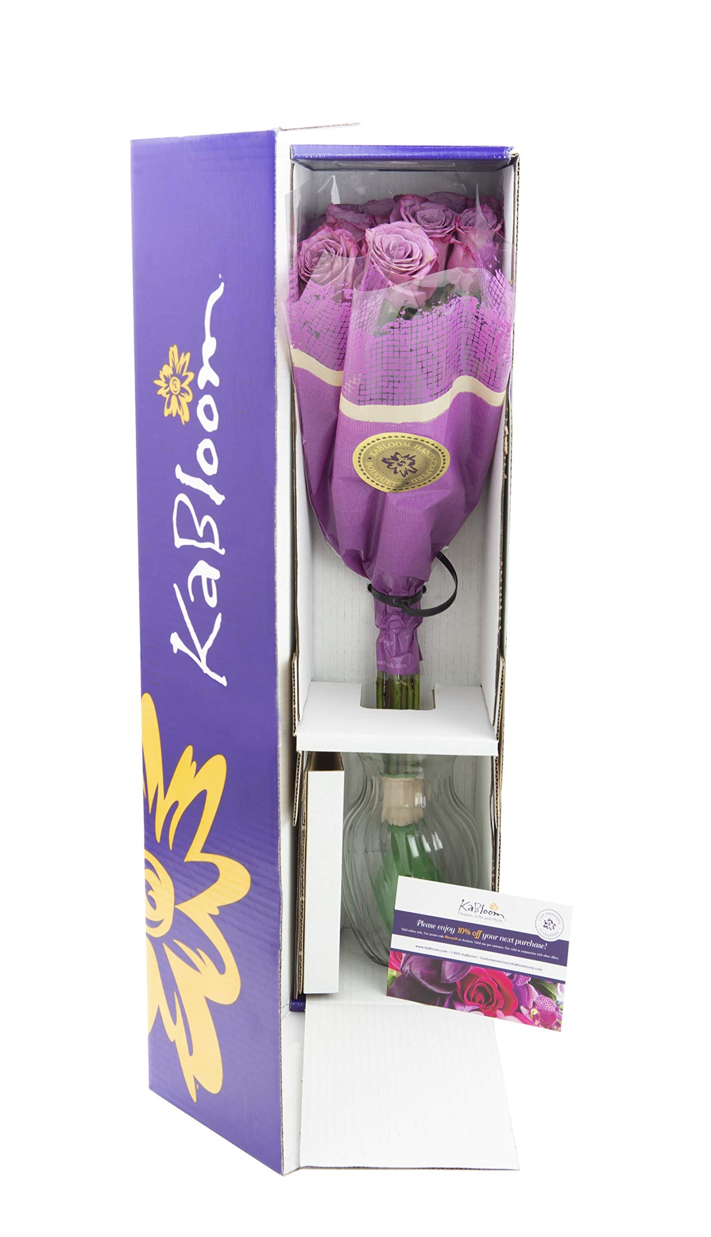 KaBloom PRIME NEXT DAY DELIVERY - Mothers Day Collection - Bouquet of 18 Fresh Purple Roses with Vase .Gift for Birthday  Anniversary  Get Well  Easter  Valentine  Mothers Day Fresh Flowers