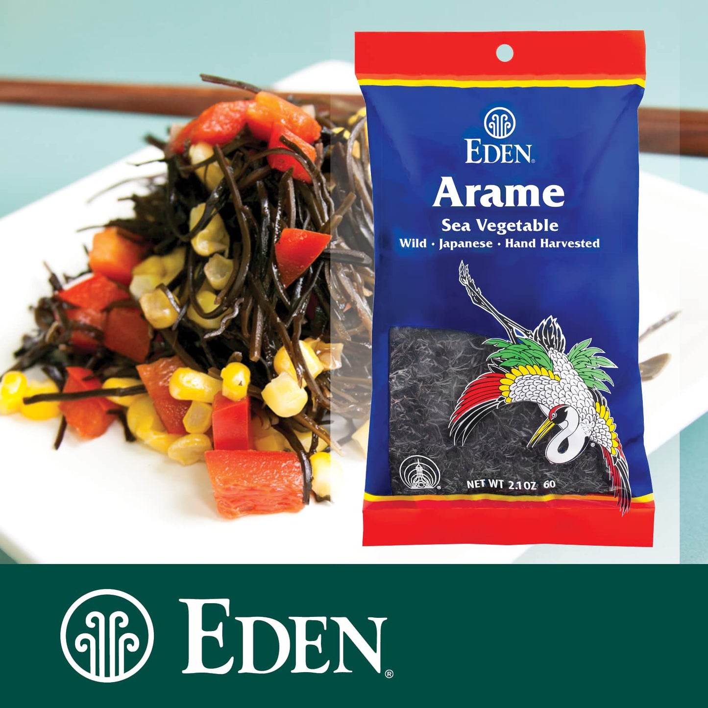 Eden Arame, Japanese Wild Sea Vegetable, Natural Seaweed, Hand Harvested, Chopped, Cooked, And Sun-Dried, Japan, 2.1 Oz