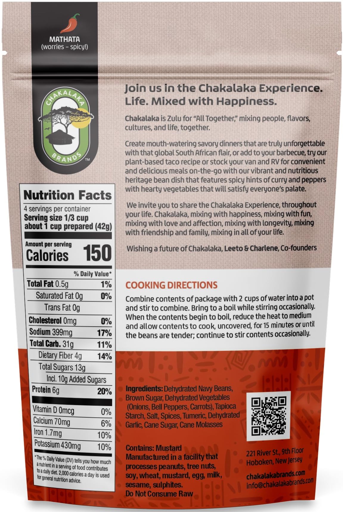 Chakalaka Vegetarian Dried Bean Mix - South African Side Dish with Beans, Vegetables, & Spices - Bold, Strong Flavor, Spicy Heat