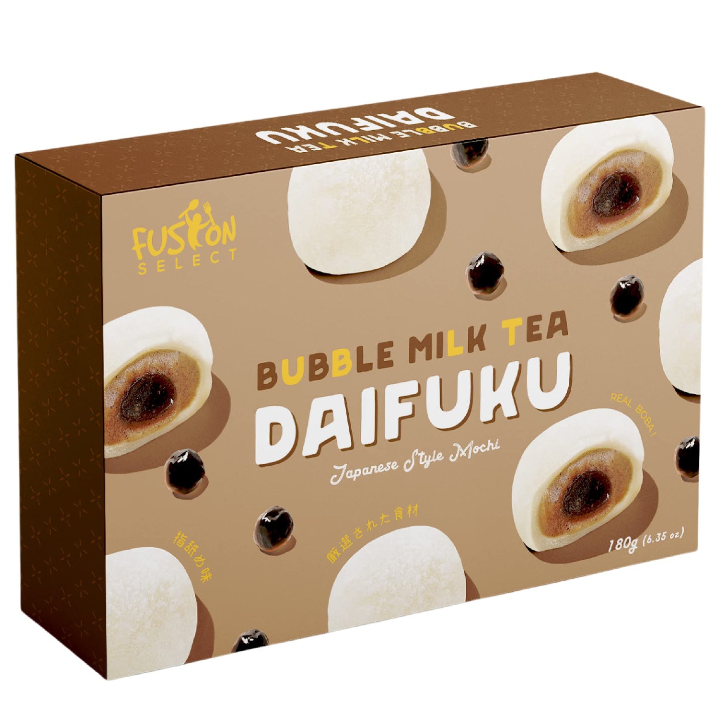 Fusion Select Mochi Daifuku Snacks - Chewy Japanese Rice Cakes - 6 Count (6.35 oz) - Boba Milk Tea Flavor