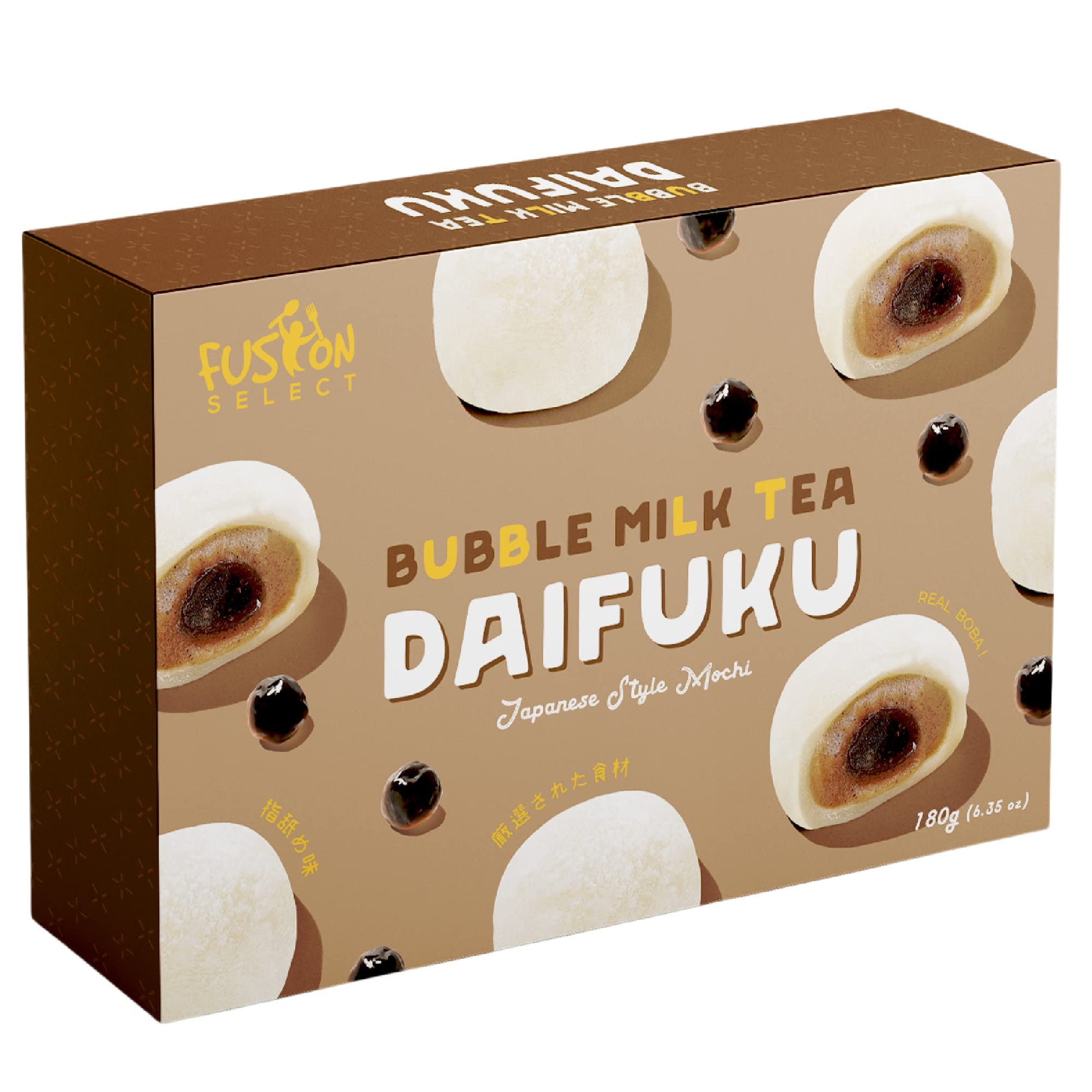 Fusion Select Mochi Daifuku Snacks - Chewy Japanese Rice Cakes - 6 Count (6.35 oz) - Boba Milk Tea Flavor
