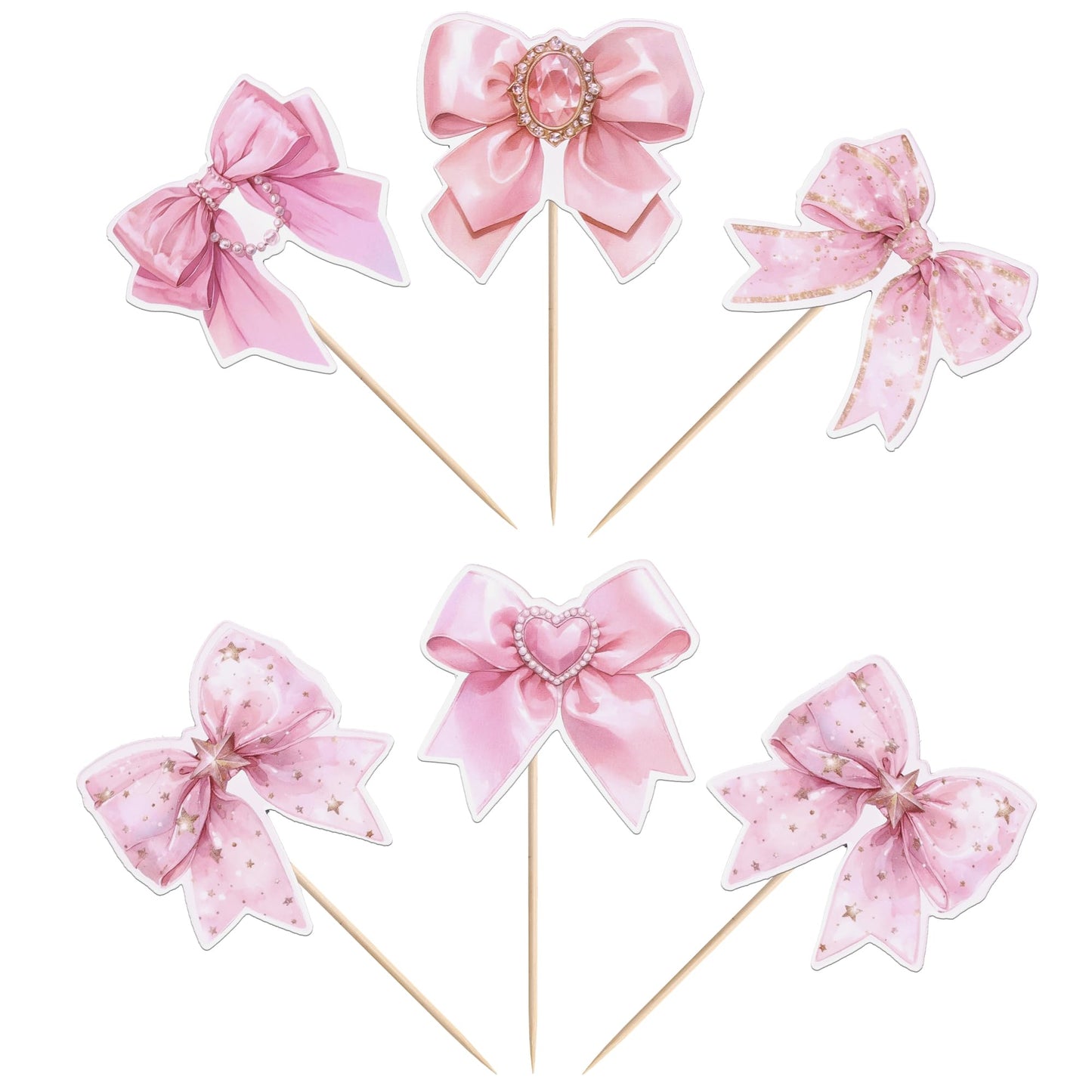 YCTHUNFISH 40 Pack Bowknot Cupcake Toppers Pink Cupcake Picks 2.2 x 4.6 inches for Wedding Bridal Shower Birthday Party Decorations