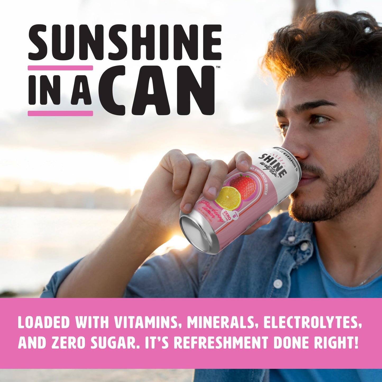 ShineWater Vitamin D Electrolyte Drink, Zero Sugar Hydration, 16 Fl Oz (Pack of 6)