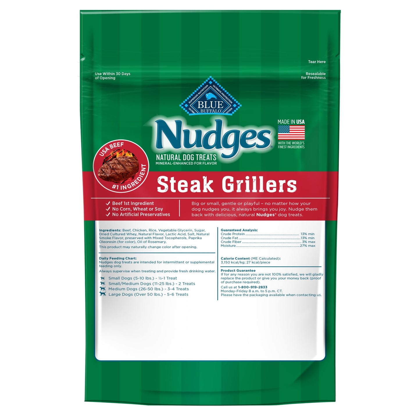 Blue Buffalo Nudges Grillers Dog Treats, Steak, 5-Oz. Seasonal Bag